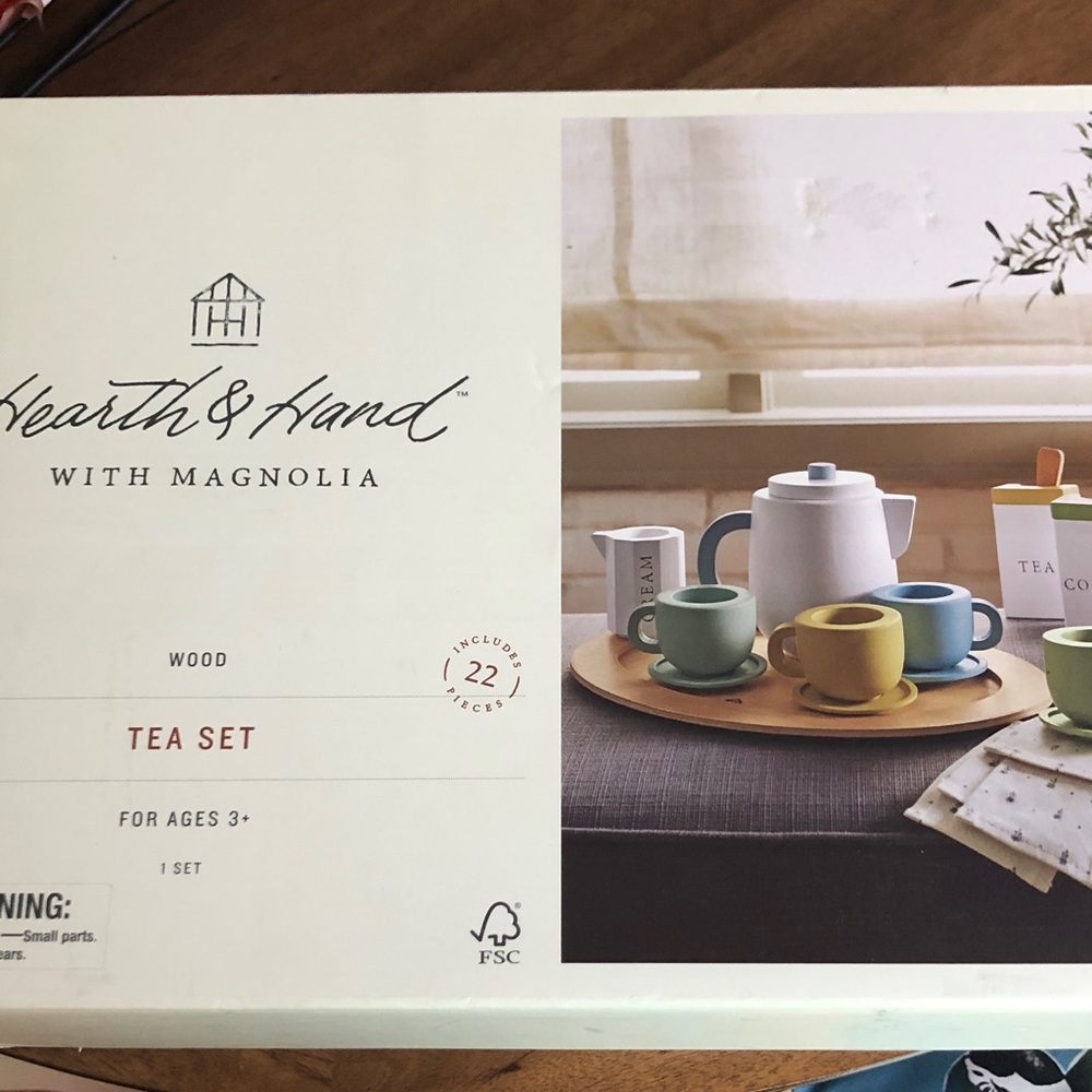 Hearth & Hand Pastel Wood Tea Set in Green, Yellow, Blue, Cream